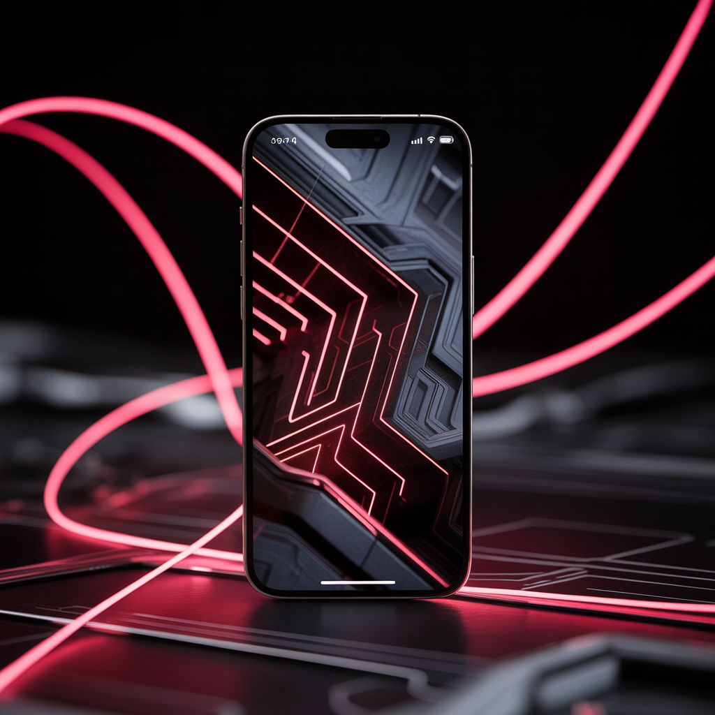Aesthetic Wallpaper Background for iPhone Boy Stylish & Minimal HD Designs 5 Dark aesthetic wallpaper on an iPhone screen with glowing red abstract lines, edgy and bold atmosphere.