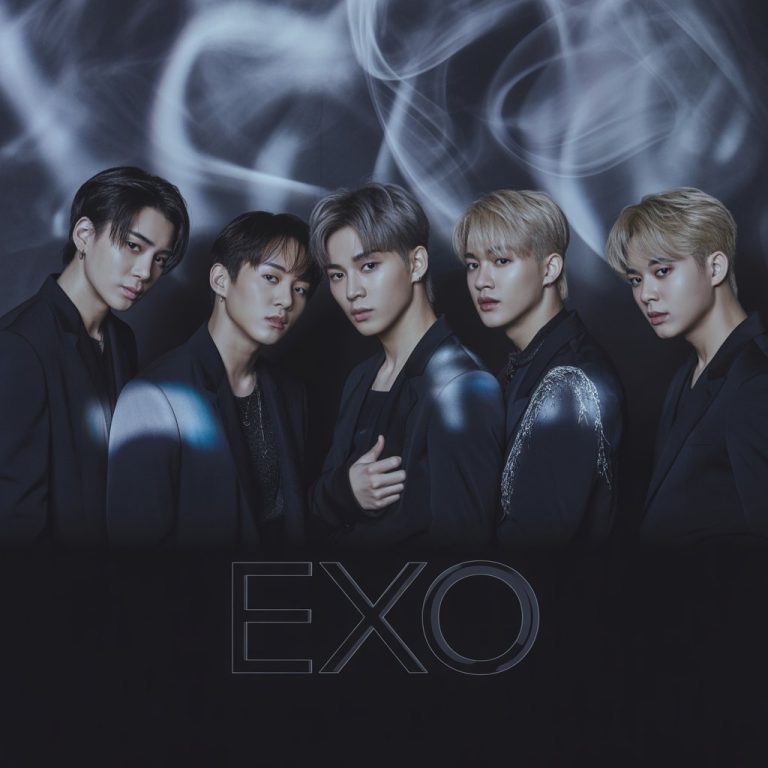 EXO Desktop Wallpaper HD 1080p in dark aesthetic style, showing members with cinematic lighting for a stylish laptop background.