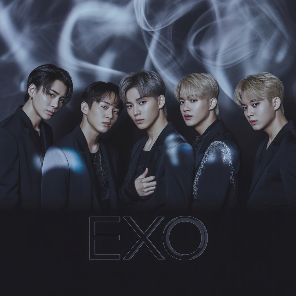 EXO Desktop Wallpaper HD 1080p in dark aesthetic style, showing members with cinematic lighting for a stylish laptop background.