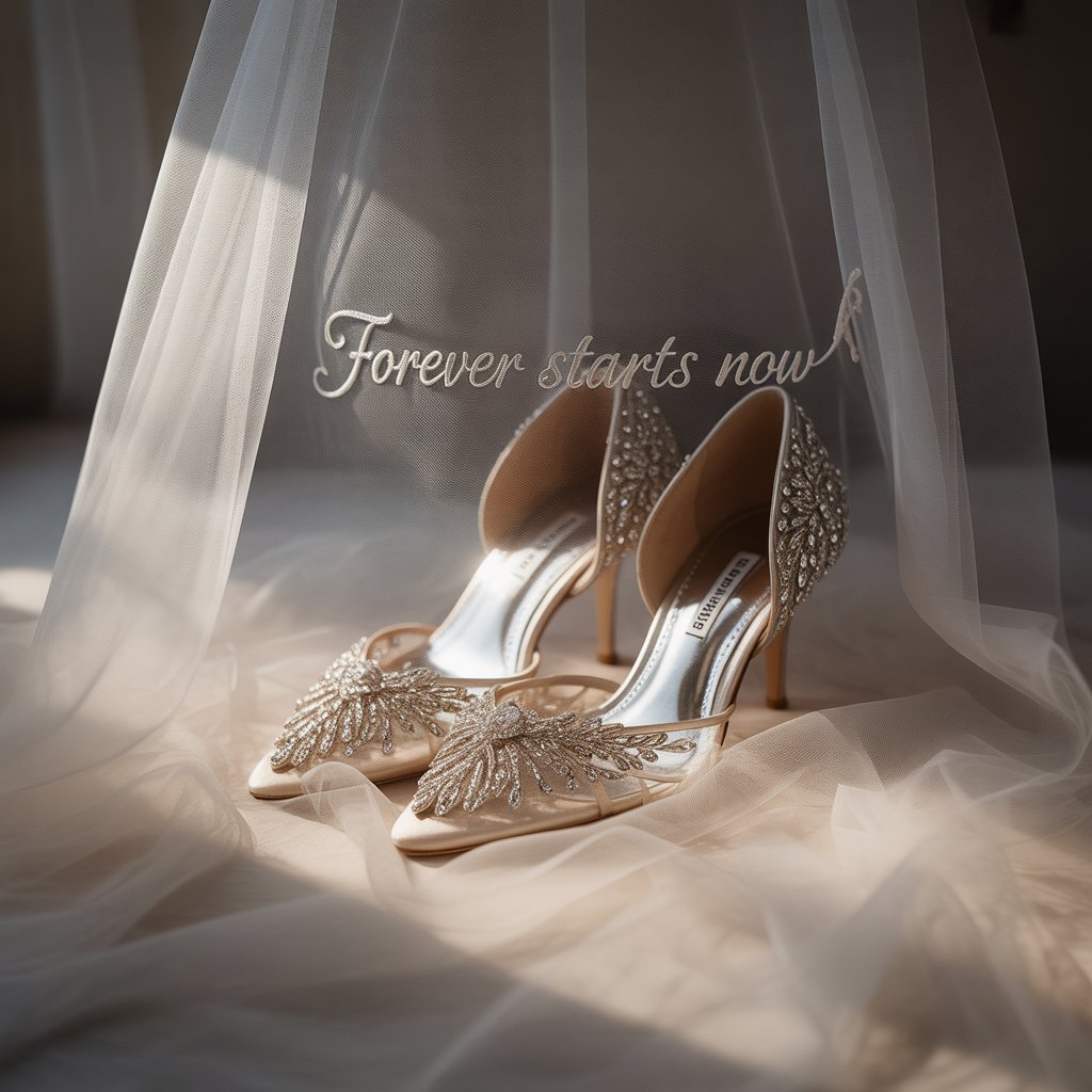 Wedding Heels Badgley Mischka Fenix Bridal Heels: Comfortable & Elegant Wedding Shoes for Brides 14 (Image: Crystal-covered bridal heels photographed with wedding veil)