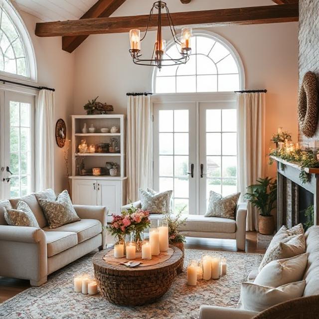 A beautifully styled home celebration scene featuring cozy lighting, elegant decor, and inviting spaces that blend rustic charm with modern aesthetics.