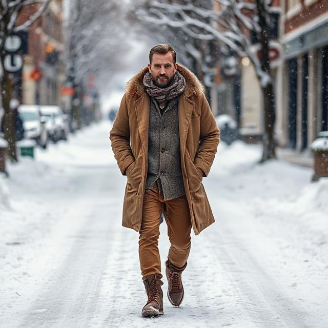 Effortless Outfit Inspiration for Every Season and Celebration 4 Men's winter outfit with wool coat and scarf.