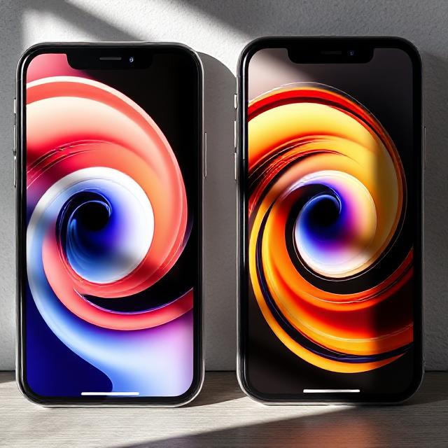 Aesthetic Wallpaper iPhone: Discover 2025 Trends to Refresh Your Screen 11 Design a captivating comparison of abstract swirls on different iPhone screens, emphasizing fit, with modern shadows and desk props.
