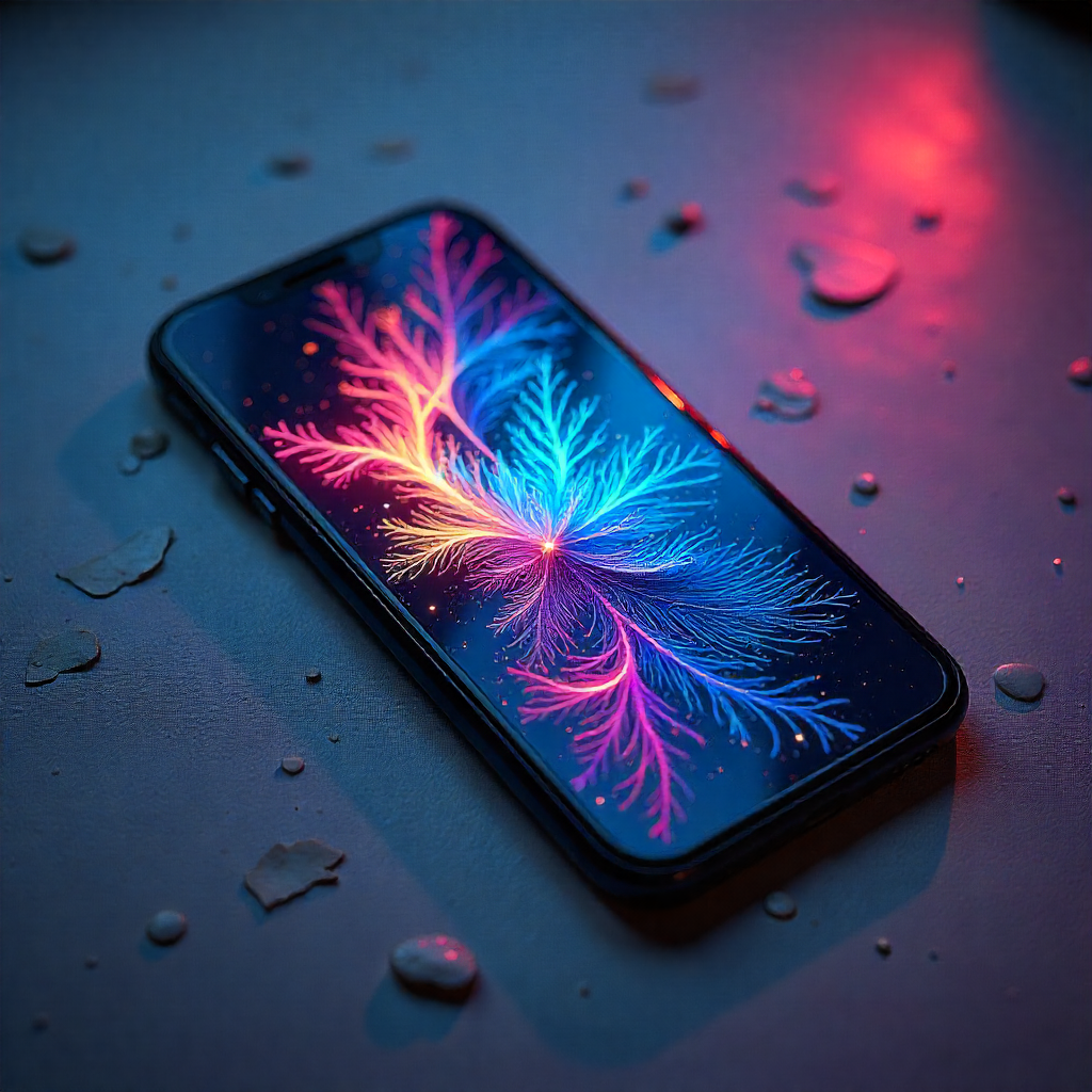 Aesthetic Wallpaper iPhone: Discover 2025 Trends to Refresh Your Screen 15 Illustrate a stunning customized aesthetic wallpaper iPhone with personal photos and shapes, on a phone in artistic studio, eye-catching with colorful bursts.