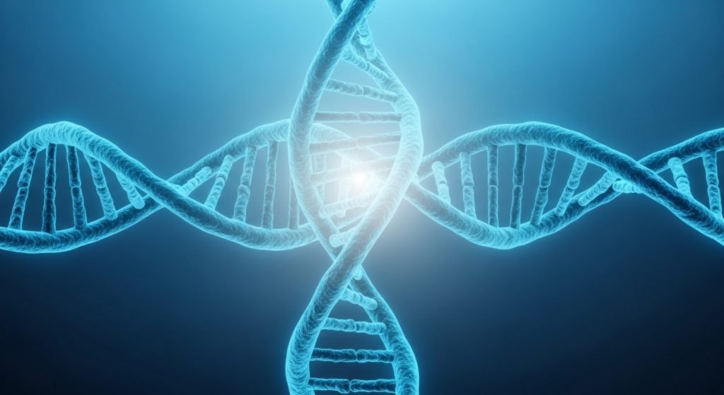 Medico Aesthetic Wallpaper Background Minimal & Professional Vibes 6 An abstract wallpaper showing a glowing DNA helix in a minimalist blue background.