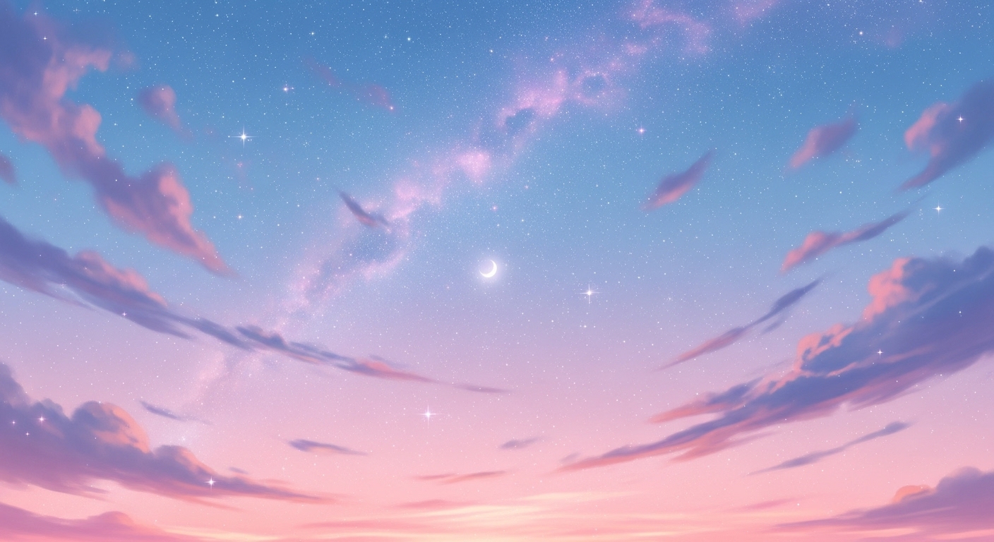 Dreamy galaxy sky with pastel stars in pink, lavender, and blue, creating a calming and aesthetic wallpaper design for screens.