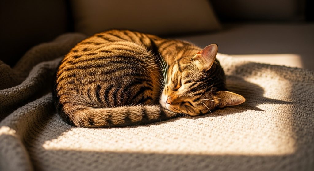 Style Your Screen with Aesthetic Brown Cat Wallpapers 4 “Cozy brown cat wallpaper with blanket and warm golden tones.”