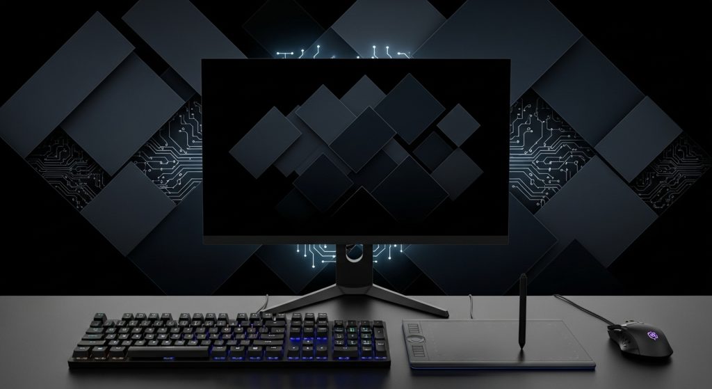 Aesthetic Black Wallpapers for PC | Minimalist & Stylish Desktop Backgrounds 5 Collage of black wallpapers including neon, galaxy, and geometric styles.