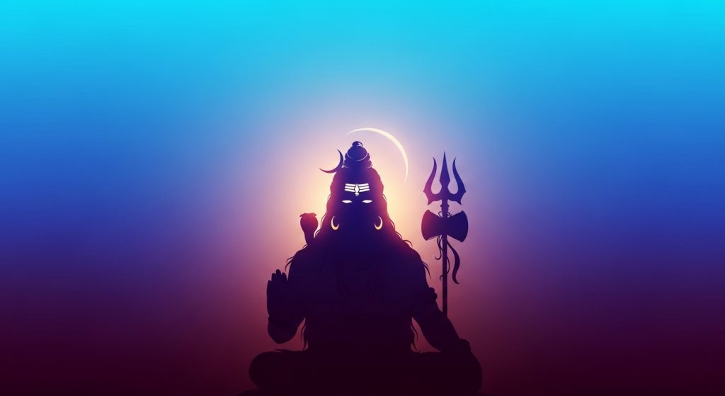 Aesthetic Wallpaper Background Mahadev HD Spiritual Backdrops 10 A gradient blue and dark violet background with Mahadev silhouette glowing in the center.