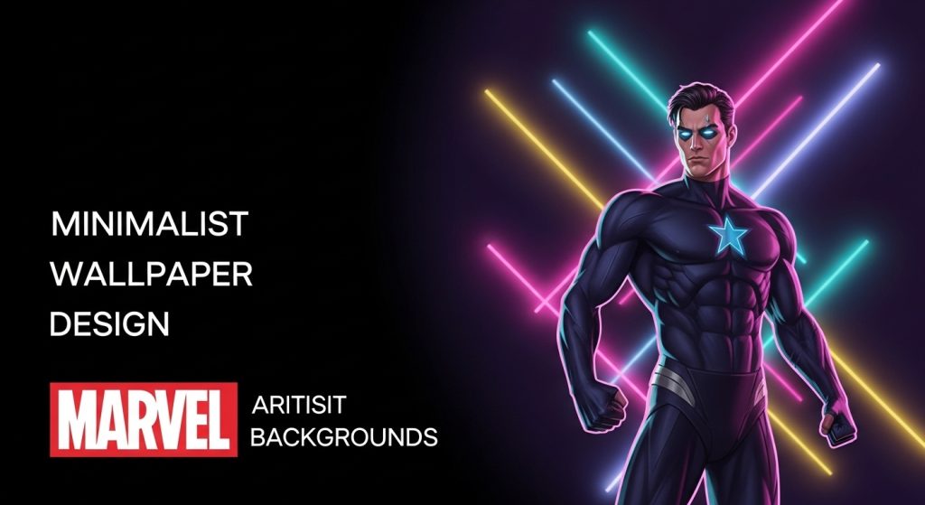 Aesthetic Wallpaper Background Marvel Epic HD Superhero Backdrops 9 : “Minimalist Marvel wallpaper design with neon colors and abstract artistic backgrounds for desktops.”