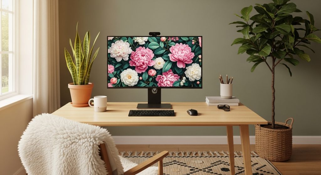 Aesthetic Wallpaper Background Floral – Elegant HD Flower Backdrops for Phone & Desktop 8 Artistic wallpaper on a phone screen showing cherry blossoms in soft pink tones.