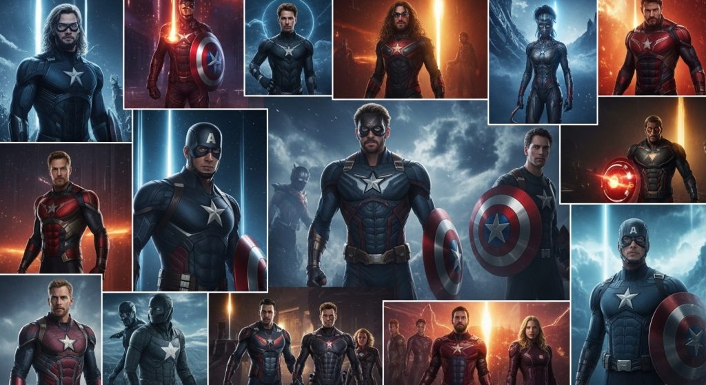 Aesthetic Wallpaper Background Marvel Epic HD Superhero Backdrops 7 “Epic collage of Marvel superheroes with glowing backgrounds, cinematic lighting, and futuristic style wallpapers.”