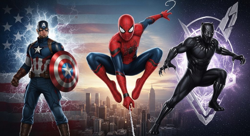 Aesthetic Wallpaper Background Marvel Epic HD Superhero Backdrops 8 Image Prompt: “High-definition Marvel wallpapers featuring Spider-Man, Captain America, and Black Panther in artistic backgrounds.”