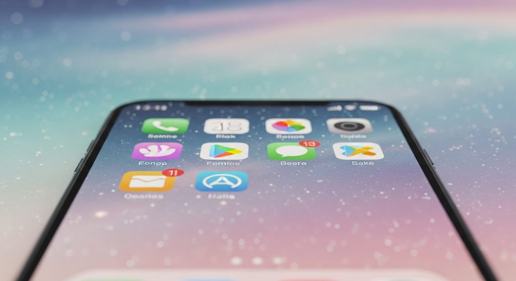 Top Aesthetic Wallpaper Ideas: Galaxy Sky with Pastel Stars 5 Phone screen with neatly arranged app icons over a clean pastel galaxy star background.