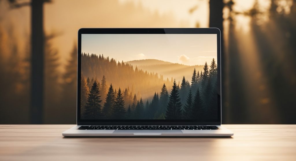 Aesthetic Mindful Living Wallpaper: A Digital Path to Calm 6 Nature-inspired aesthetic mindful living wallpaper with forest scene.
