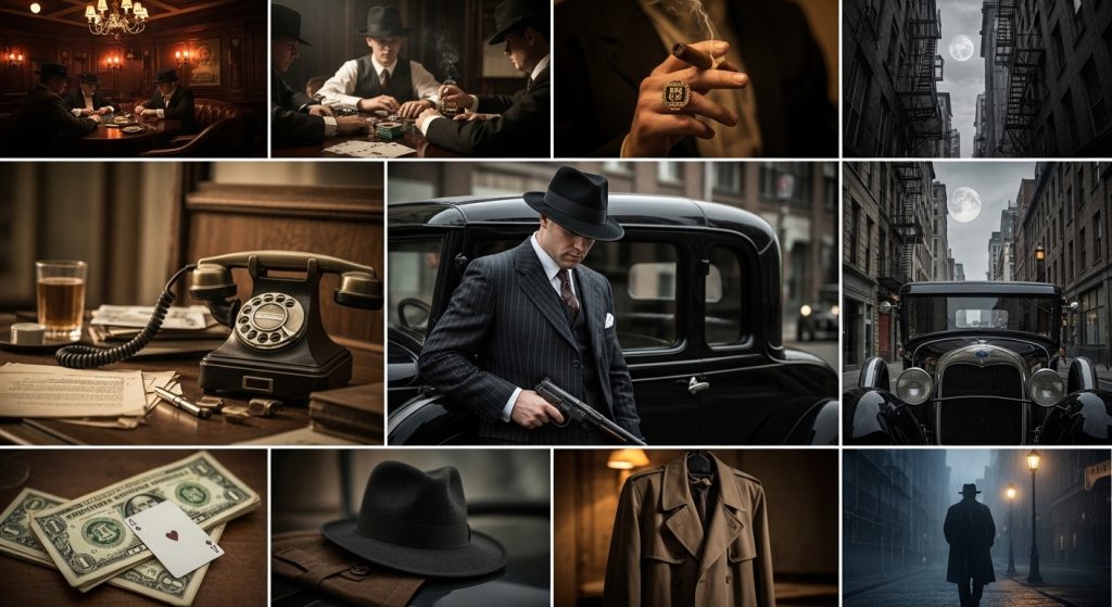 Aesthetic Wallpaper Background Mafia Dark & Powerful HD Backdrops 12 A wallpaper grid showcasing free HD mafia-style images from multiple angles.