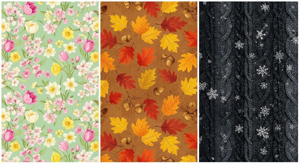 Aesthetic Wallpaper Background for Wall – Minimal & Stylish Room Decor Ideas 11 A seasonal collection showcasing wallpapers – spring florals, autumn leaves, and winter dark cozy textures.