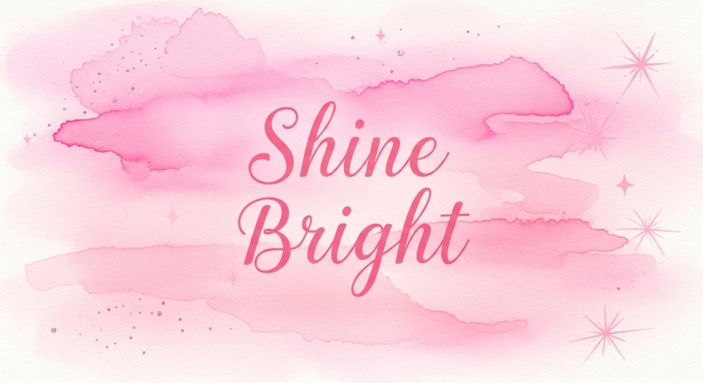 Girly wallpaper with “Shine Bright” quote written in soft cursive on a pink watercolor background.
