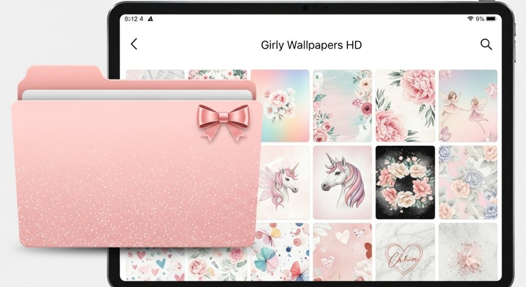  A digital folder showing a curated collection of girly wallpapers in HD.