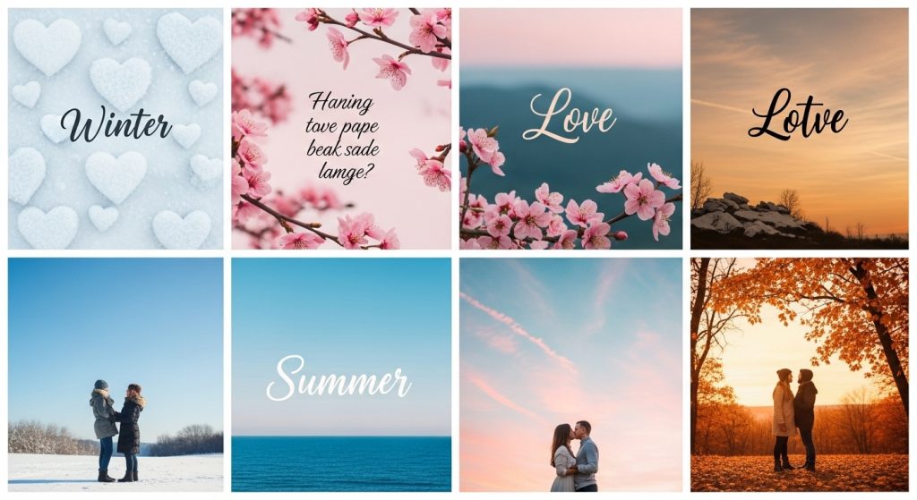 Download Free Aesthetic Love Wallpapers for iPhone Backgrounds 8 Seasonal wallpaper collection: winter snowy hearts, spring blossoms with love quotes, summer pastel skies, and fall warm-toned romantic leaves.