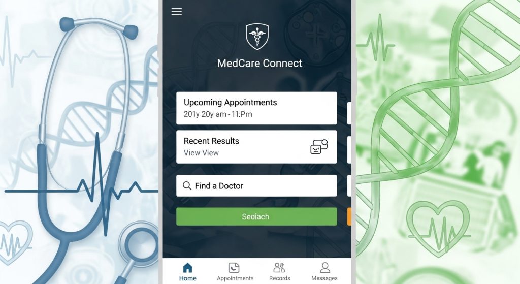 Medico Aesthetic Wallpaper Background Minimal & Professional Vibes 8 A medical app interface with a soft medico wallpaper in the background, enhancing branding.