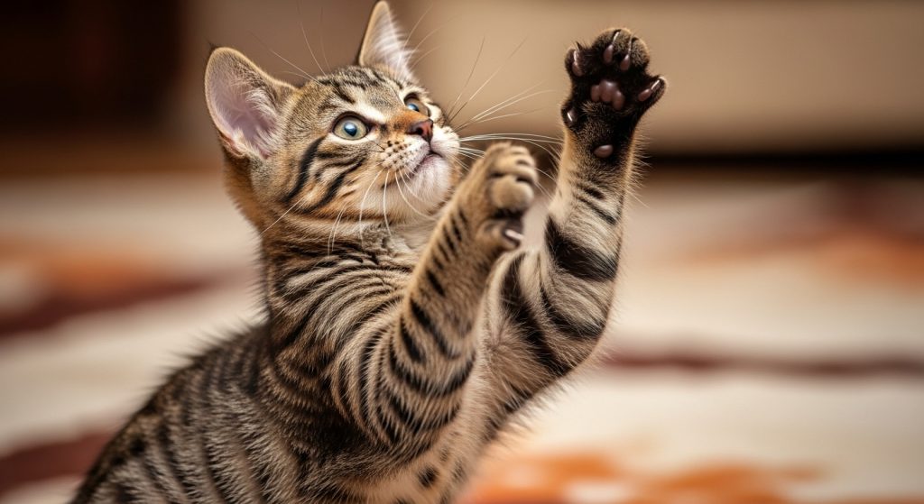 Style Your Screen with Aesthetic Brown Cat Wallpapers 6 “Playful brown kitten wallpaper with warm cozy room tones.”