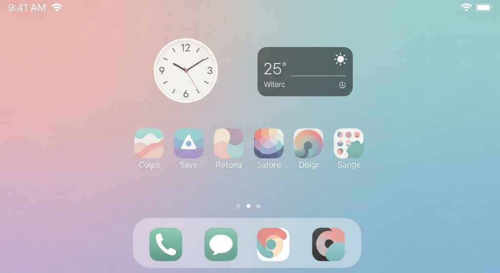Simple Aesthetic Wallpaper Backgrounds: Minimalist Designs for a Calm & Stylish Look 11 Phone home screen with soft pastel wallpaper, minimal widgets, and balanced app layout.