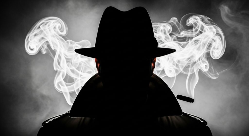 Mafia Aesthetic Wallpaper Background Dark & Powerful HD Backdrops 4 A close-up wallpaper of a mafia man’s silhouette with fedora hat and cigar smoke swirling in the background, noir style.
