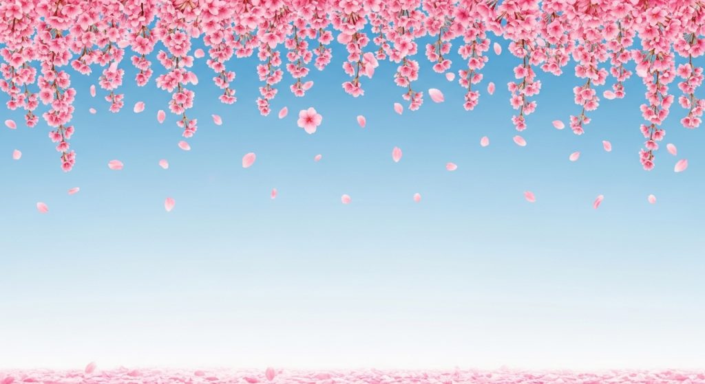 Aesthetic Flower Wallpapers Best Floral Backgrounds for iPhone & Android 10 Seasonal wallpaper design featuring pink cherry blossoms falling against a light blue spring sky.