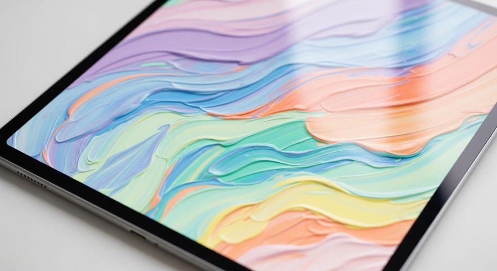 Brings Outdoor Serenity to Your Digital Space: Aesthetic Wallpapers 9 : iPad screen featuring abstract artistic aesthetic wallpaper with calming tones.