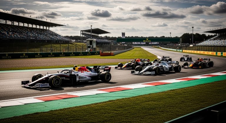 Aesthetic wallpaper background F1 with stunning HD Formula 1 racing cars and track scenery, perfect for desktop and mobile backdrops.
