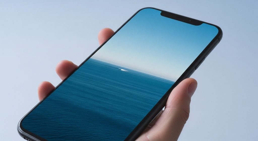 Brings Outdoor Serenity to Your Digital Space: Aesthetic Wallpapers 3 Smartphone with ocean aesthetic wallpaper symbolizing digital calm.