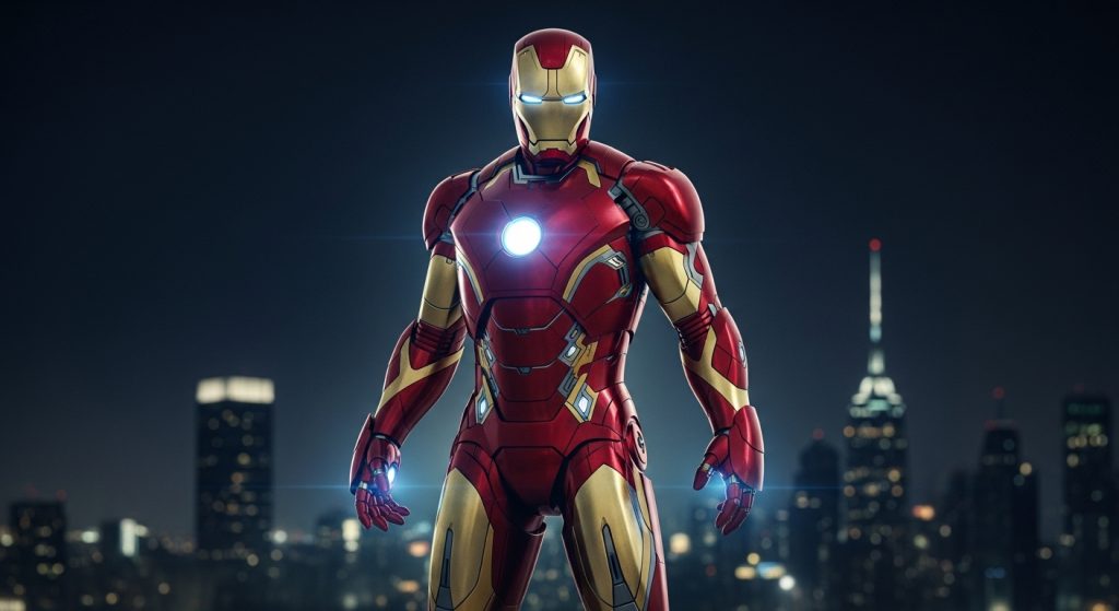 Aesthetic Wallpaper Background Marvel Epic HD Superhero Backdrops 2 A stunning HD wallpaper of Iron Man glowing in his red and gold suit, standing against a dark cityscape at night, cinematic lighting, high detail, epic aesthetic style.