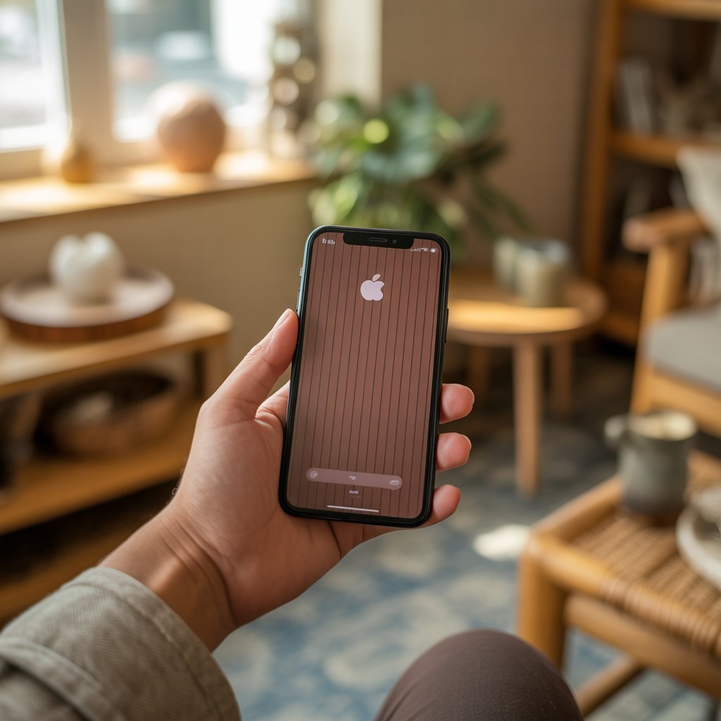 Cozy Brown Aesthetic Wallpaper Backgrounds to Refresh Your Screen 7 Hand holding phone with brown aesthetic wallpaper in a cozy room with natural wooden furniture.
