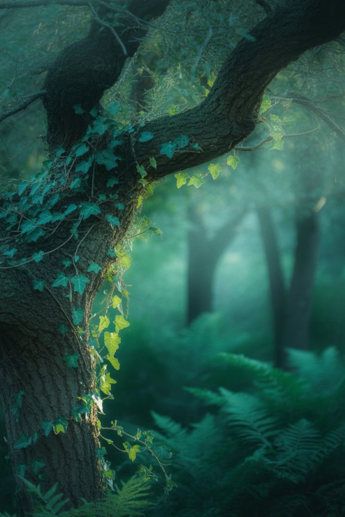 Nature Inspired Green Aesthetic Wallpaper for iPhone & Android 3 Soft green gradient wallpaper with natural leaves, vines, and glowing forest aesthetic background.