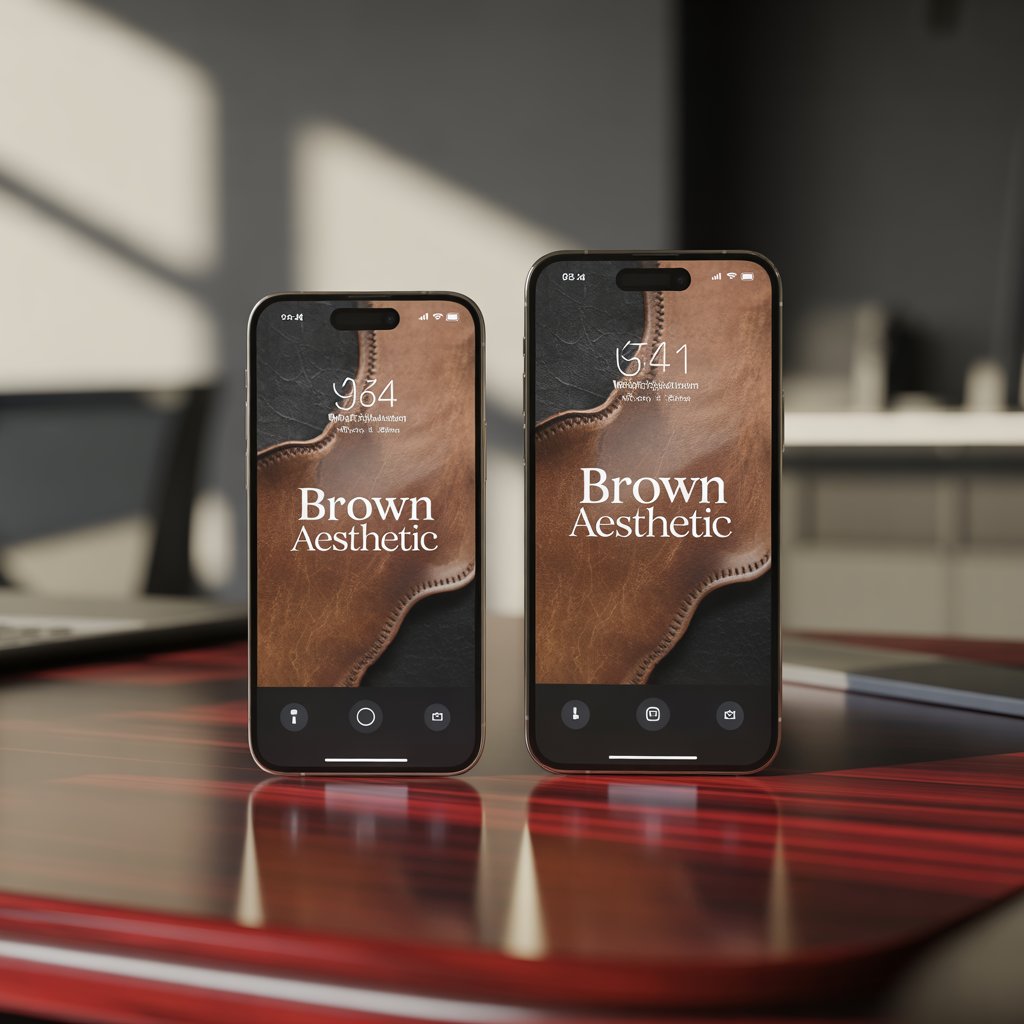 Cozy Brown Aesthetic Wallpaper Backgrounds to Refresh Your Screen 6 Side-by-side iPhone and Android phones displaying elegant brown aesthetic wallpapers with unique textures.