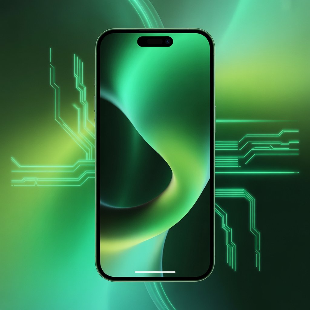 Nature Inspired Green Aesthetic Wallpaper for iPhone & Android 10 t: Android phone with abstract glowing green gradient wallpaper and futuristic neon background.