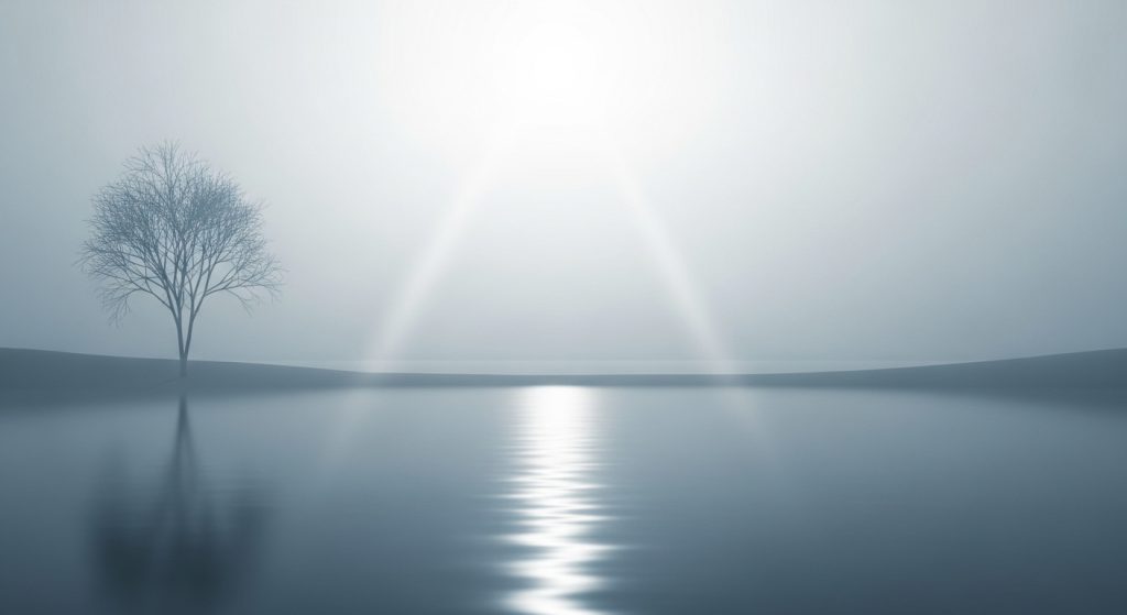 Minimal monochrome laptop wallpaper with soft blue tones and sunlight reflections.