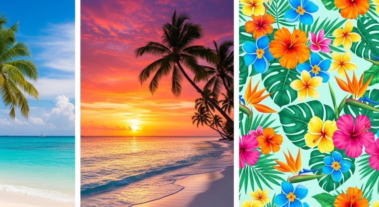 “Bright summer wallpapers 2025 featuring tropical beaches, vibrant sunsets, and colorful floral patterns that bring a lively, refreshing vibe to your screen.”