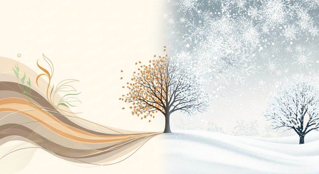 Top Aesthetic iPad Wallpapers for a Minimal & Stylish Look 8 Image Prompt: Generate a beautiful seasonal transition scene with half showing minimal summer abstracts and the other fading to snowy motifs, eye-catching in contrasting neutrals and cools for a dynamic, evolving vibe.