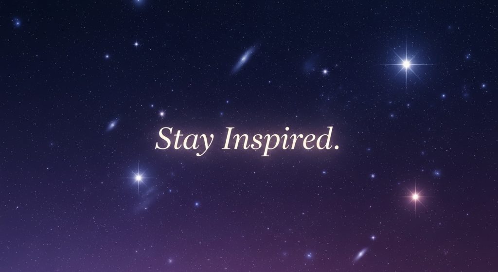 Dreamy laptop wallpaper filled with floating stars and soft text like “Stay Inspired.”