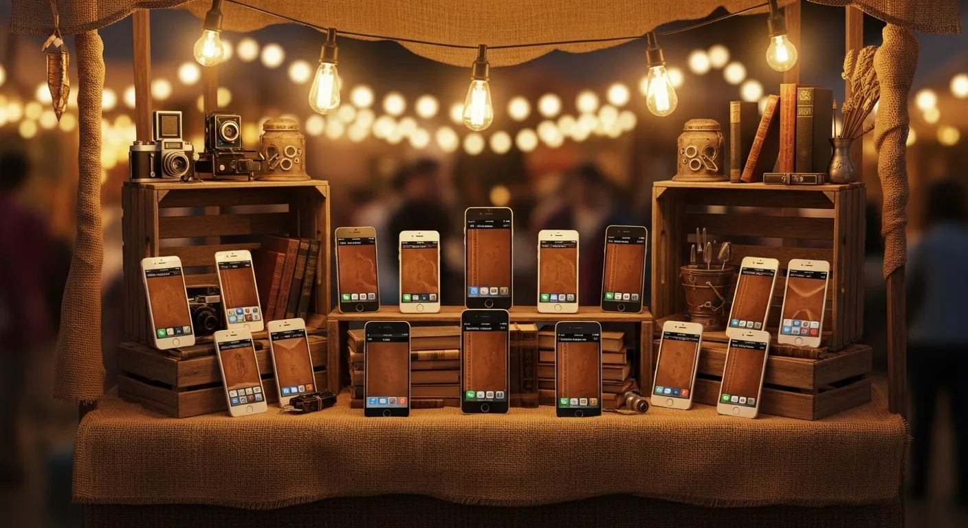 Vintage brown iPhone wallpaper with warm sepia tones, leather textures, and cozy coffee aesthetic on a wooden background.