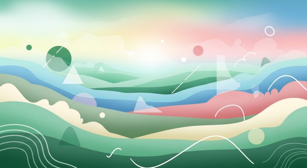 Top Aesthetic iPad Wallpapers for a Minimal & Stylish Look 3 Image Prompt: Generate a vibrant digital artwork of muted nature landscapes with abstract shapes under a hazy sky, eye-catching in soft pastels and greens to evoke fresh, trendy delight.