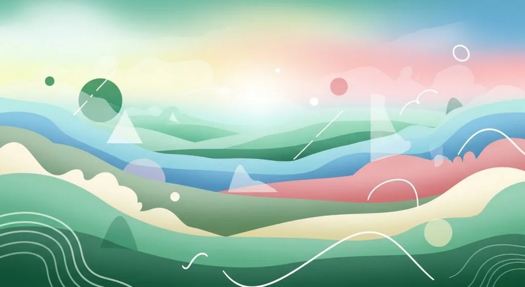 Top Aesthetic iPad Wallpapers for a Minimal & Stylish Look 3 Image Prompt: Generate a vibrant digital artwork of muted nature landscapes with abstract shapes under a hazy sky, eye-catching in soft pastels and greens to evoke fresh, trendy delight.