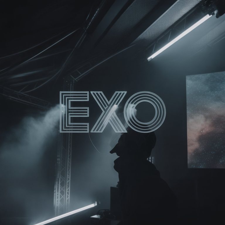 Dark aesthetic EXO desktop wallpaper in HD 1080p featuring moody lighting, soft blue and silver tones, and a minimalist stage design — perfect for fans wanting a stylish, cinematic laptop background.