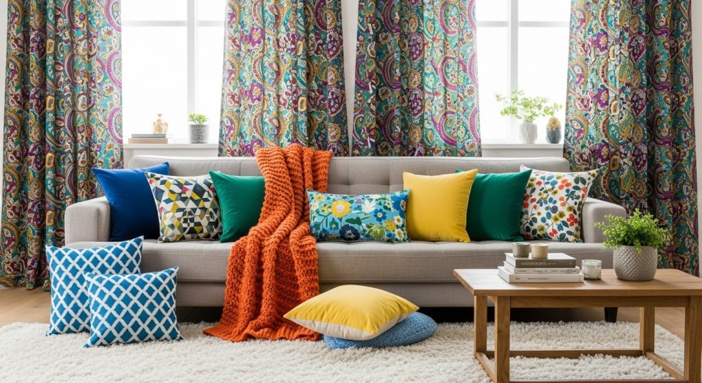 Ideas for the House: Simple Ways to Refresh Your Home 9 Room decorated with new cushions, curtains, and cozy textiles.