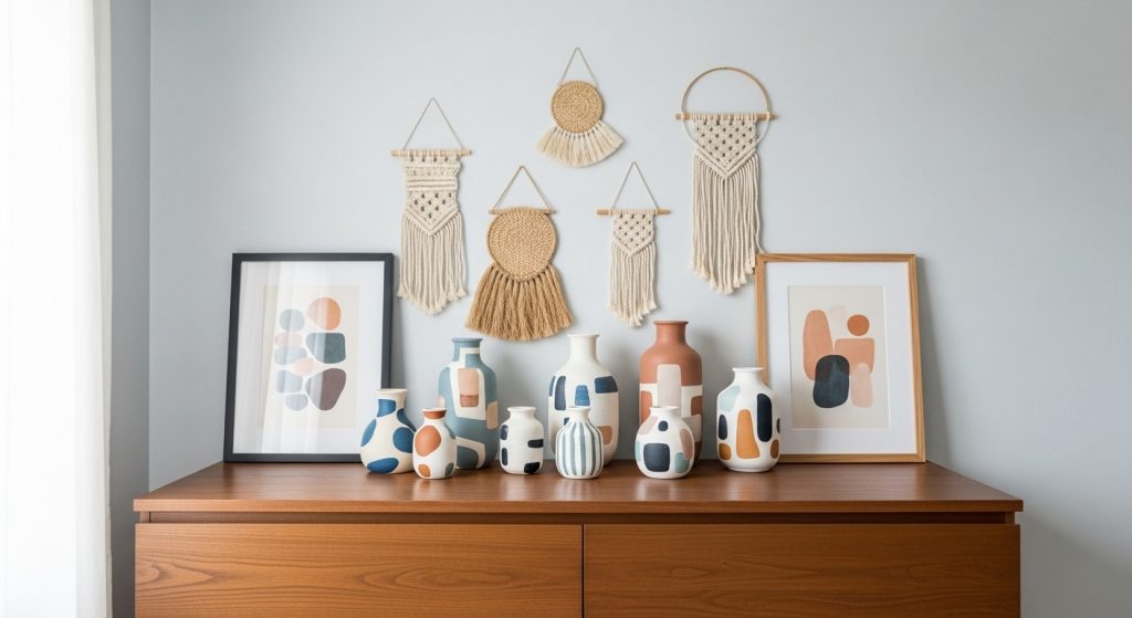 DIY Mastery: Creative, Easy & Affordable Projects for Every Home 2 Stylish bedroom featuring elegant DIY home decor pieces like painted vases and custom frames.