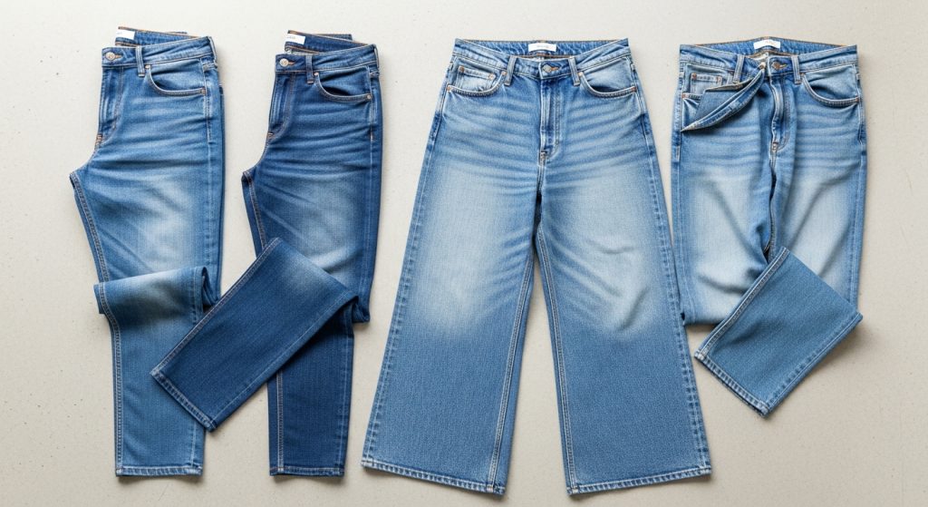 The Ultimate Guide to Outfits: How to Build Stylish Looks for Every Day 9 Variety of women’s jeans in different fits.