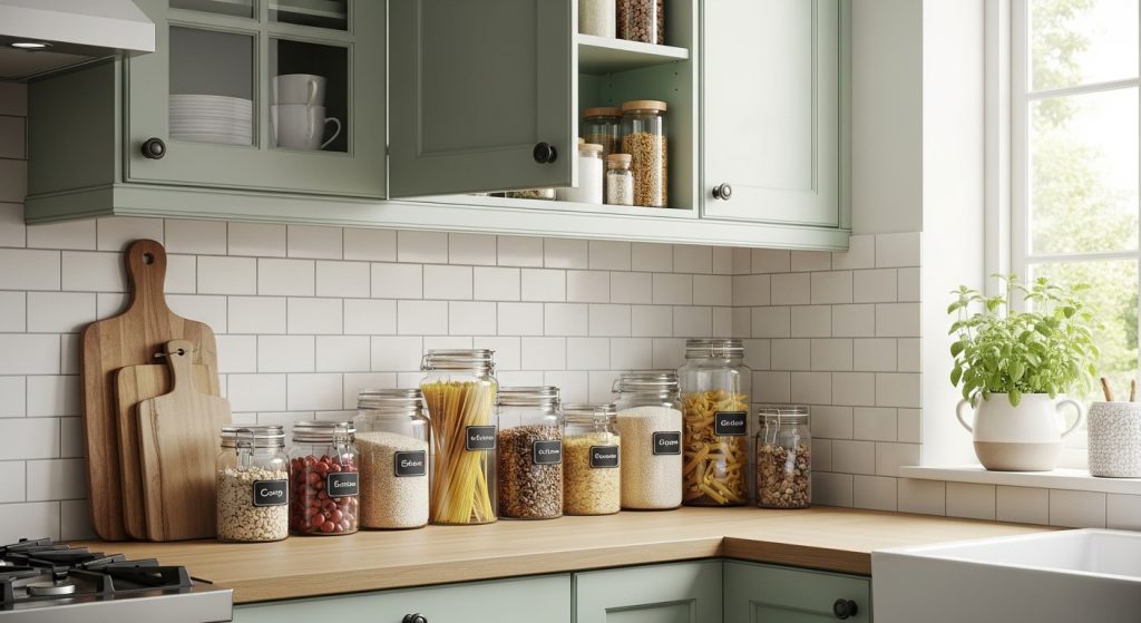 DIY Mastery: Creative, Easy & Affordable Projects for Every Home 10 Modern kitchen upgraded with DIY peel-and-stick tiles and painted cabinets.