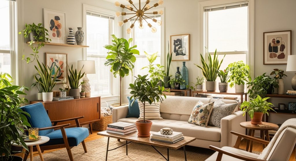 Ideas for the House: Simple Ways to Refresh Your Home 11 Stylish home interior featuring plants, lighting, and organized decor.